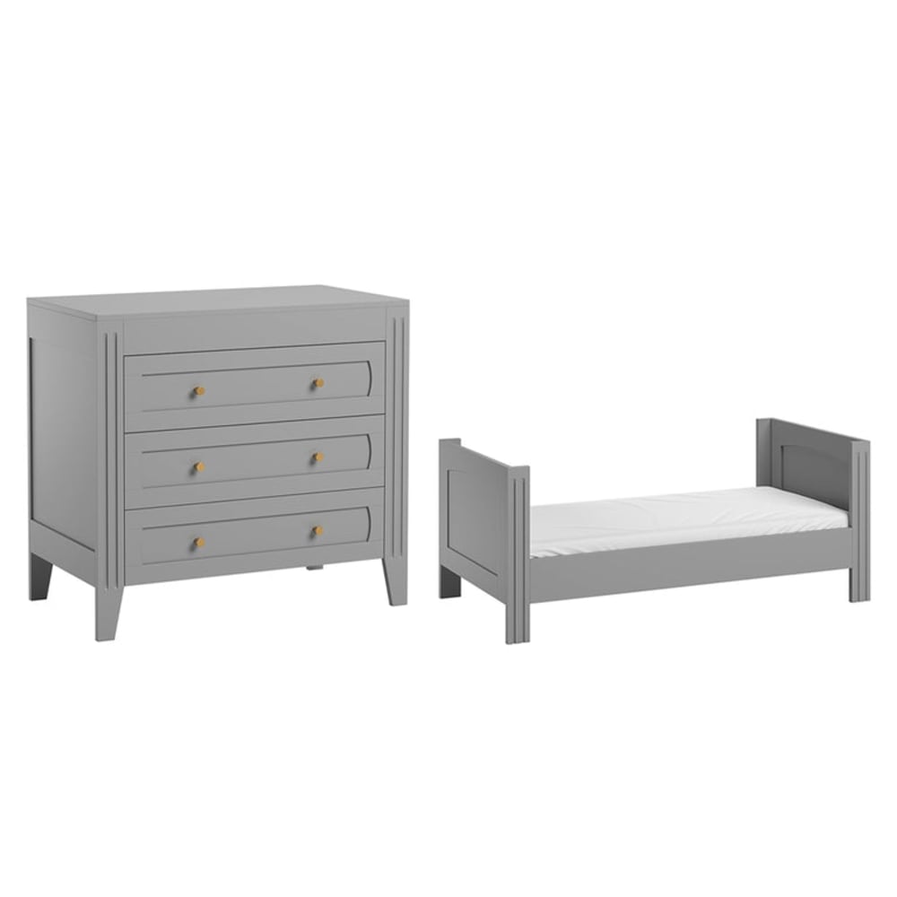 Lit bébé évolutif et commode panneaux mélaminés gris