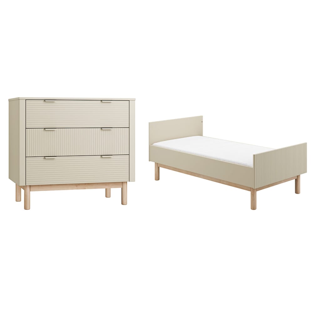 Lit évolutif 70x140 et commode panneaux mdf et stratifié or