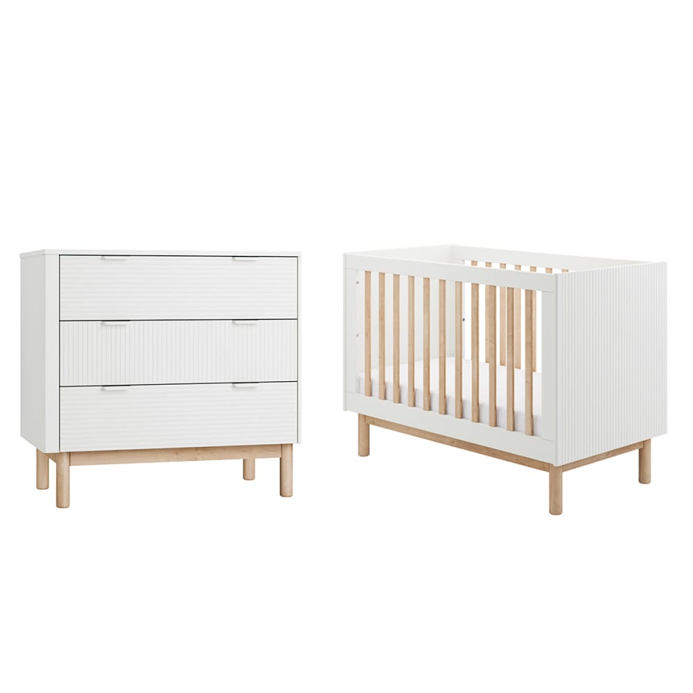 Lit évolutif 60x120 et commode panneaux mdf et stratifié blanc
