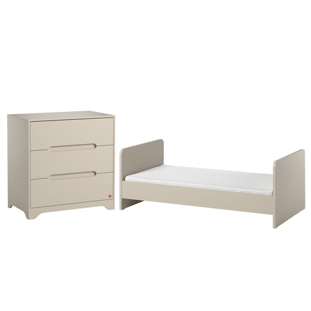 Lit évolutif 70x140 et commode panneaux de particules beige