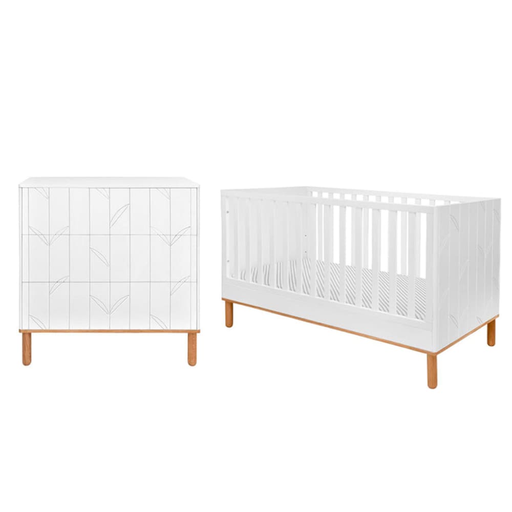 Lit évolutif 70x140 et commode panneaux mdf et stratifiés blanc