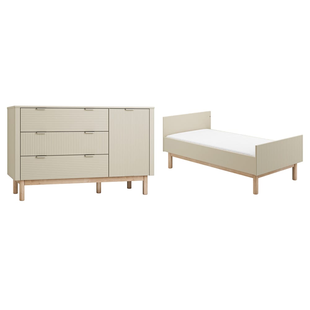 Lit évolutif 70x140 et commode panneaux mdf et stratifié or