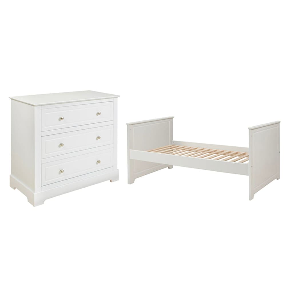 Lit évolutif 70x140 et commode panneaux mdf et stratifiés blanc