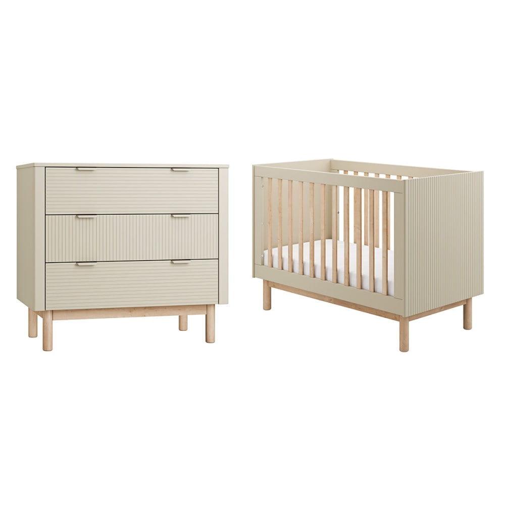Lit évolutif 60x120 et commode panneaux mdf et stratifié or