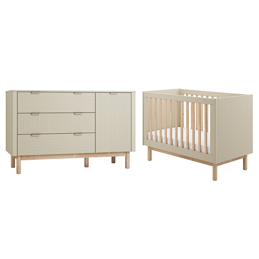 Lit évolutif 60x120 et commode panneaux mdf et stratifié or