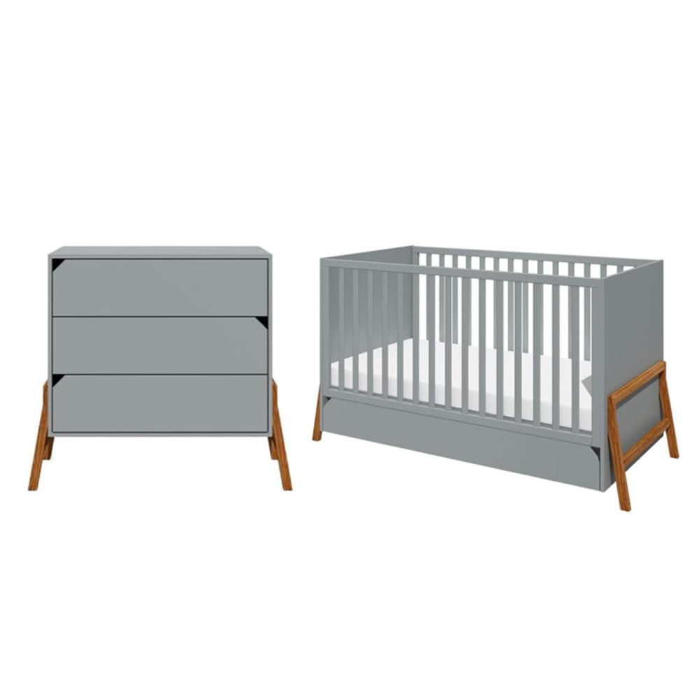 Lit évolutif 70x140 et commode panneaux mdf et stratifiés gris
