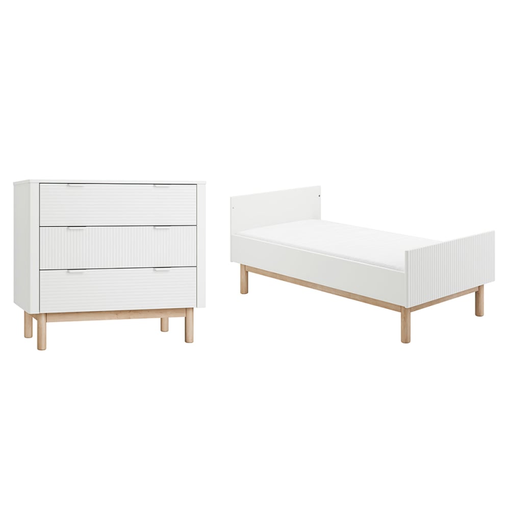 Lit évolutif 70x140 et commode panneaux mdf et stratifié blanc