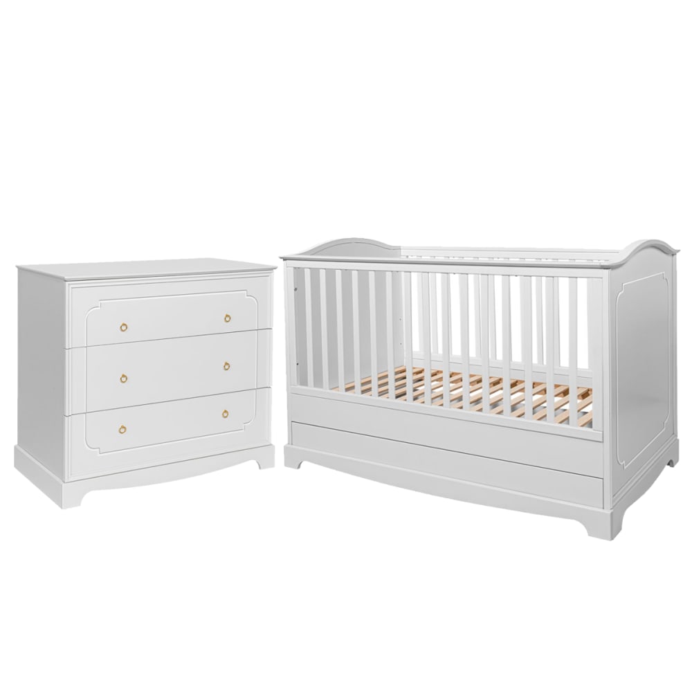 Lit évolutif 70x140 et commode panneaux mdf blanc