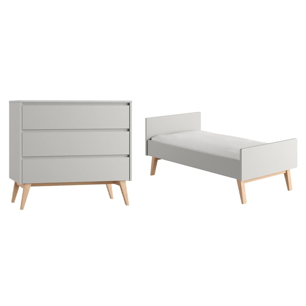 Lit évolutif 70x140 et commode panneaux mdf et stratifié gris