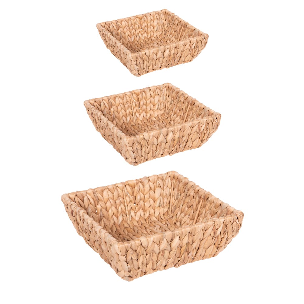 Set de 3 paniers carrés jacinthe d'eau marrons en fibres