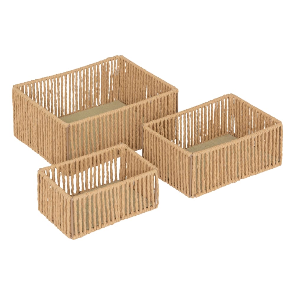 Set de 3 paniers rectangles papier marron clair 20 x 26