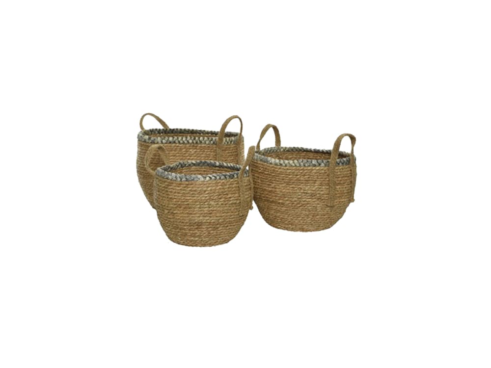 Lot de 3 paniers en jonc gris