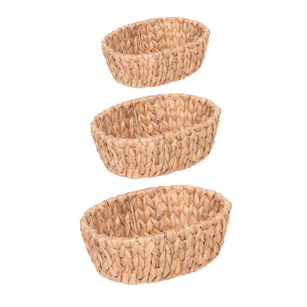 Set de 3 paniers ovales jacinthe d'eau marrons en fibres