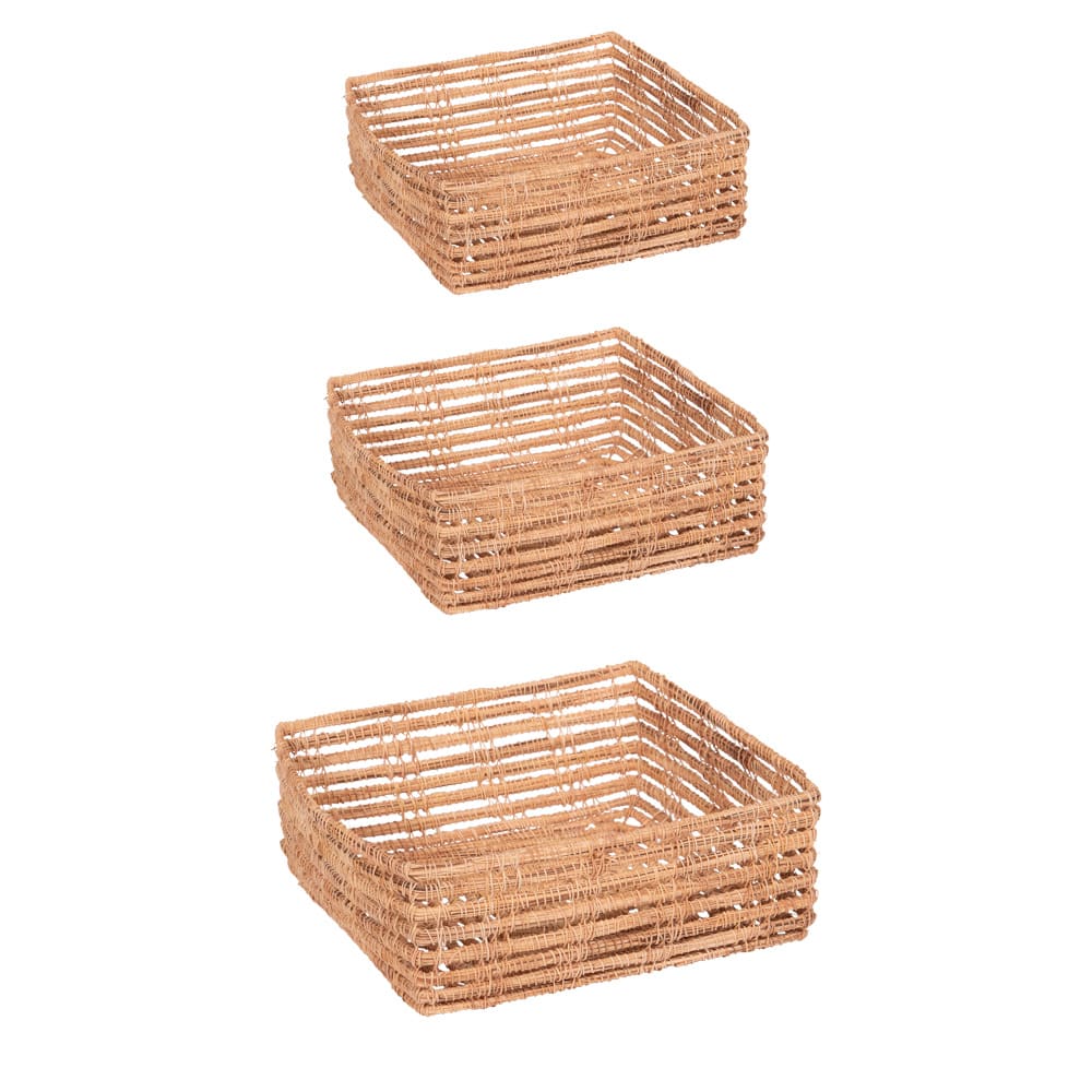Set de 3 paniers carrés fibre de palme marrons en fibres