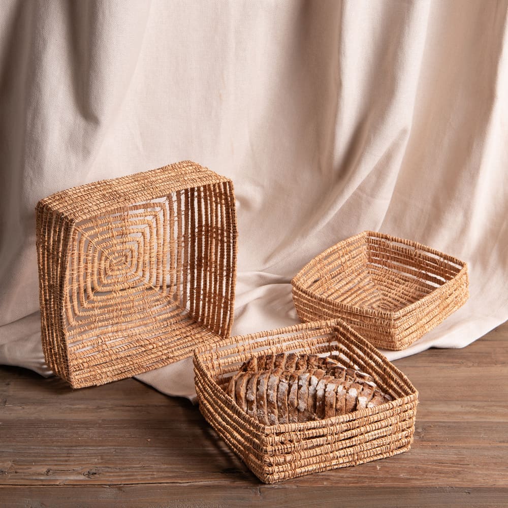 Set de 3 paniers carrés fibre de palme marrons en fibres — vue 3