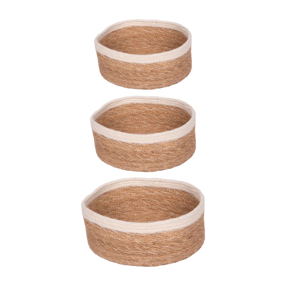 Set de 3 paniers ronds liserai blanc marrons en fibres