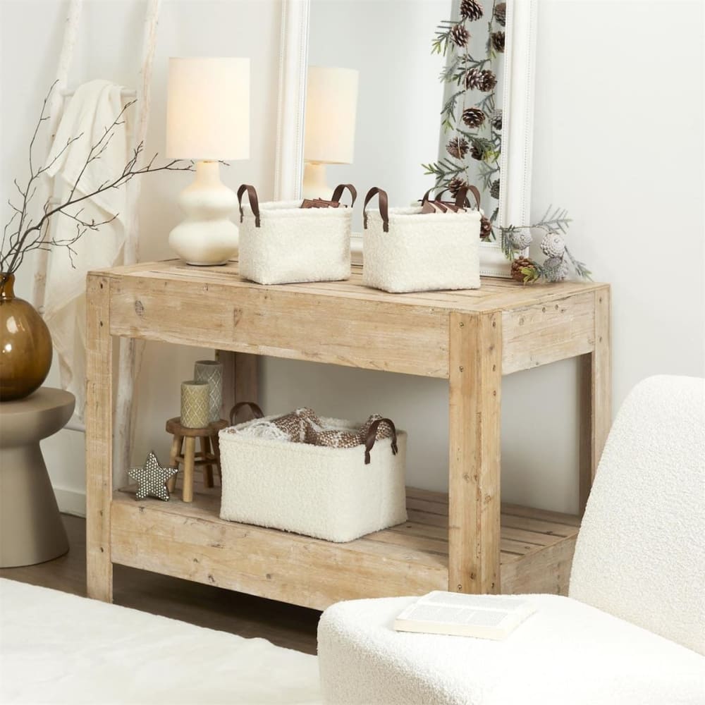 Ensemble  de 3 paniers rangement blanc bouclette