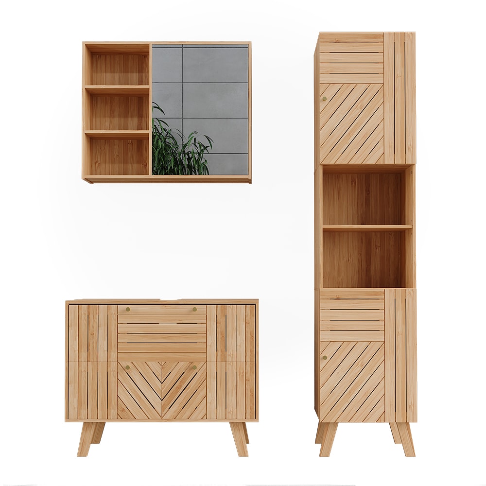 Meubles bain 3 pièces bambou 80x65cm