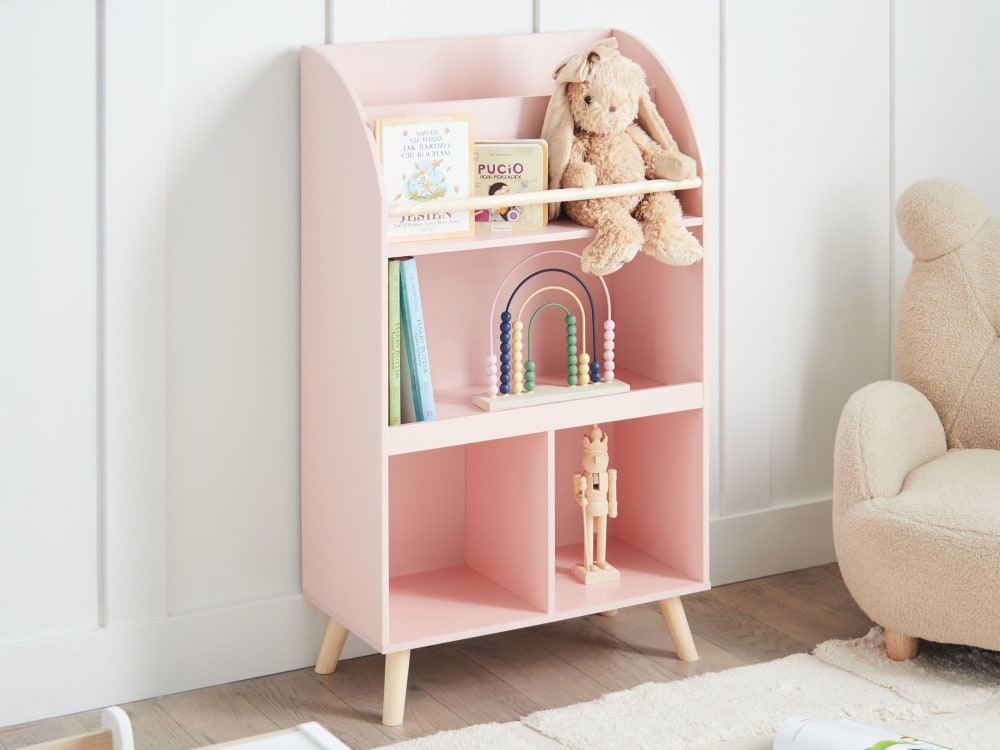 Bibliothèque 3 étagères 102 cm rose pastel