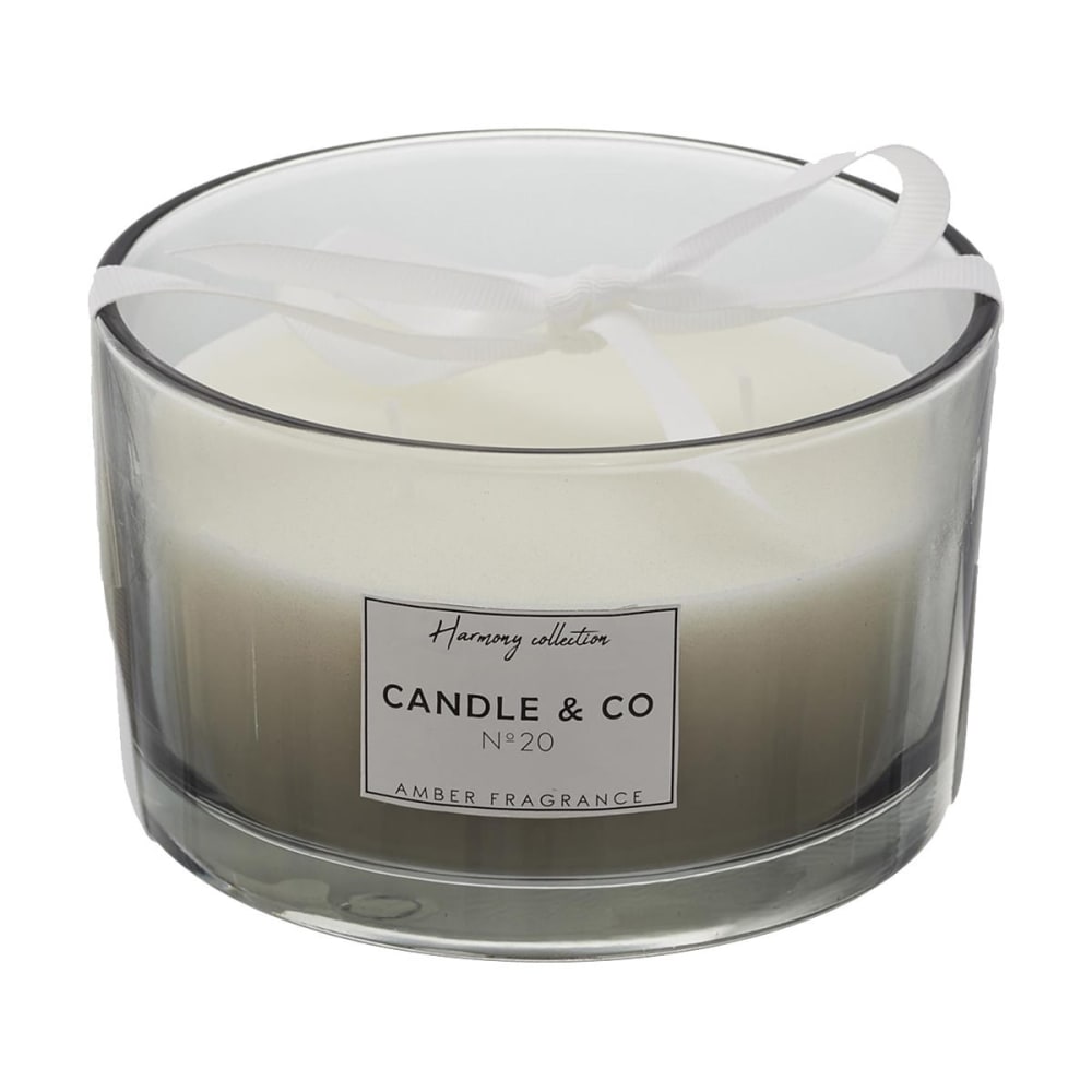 Bougie parfumée 3 mèches teinte grise senteur ambre ø13x8cm