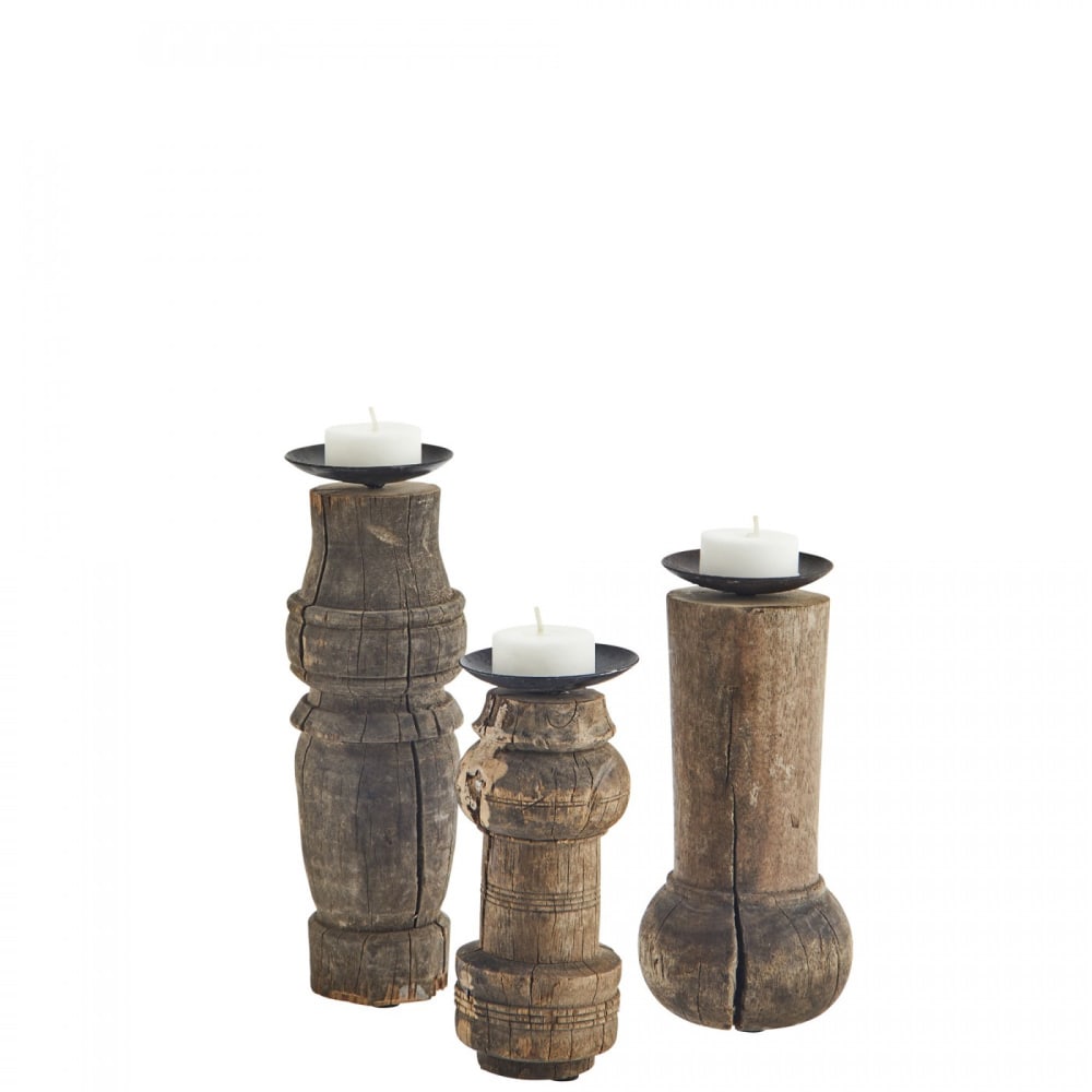 Lot de 3 bougeoirs en bois recyclé — Beyit