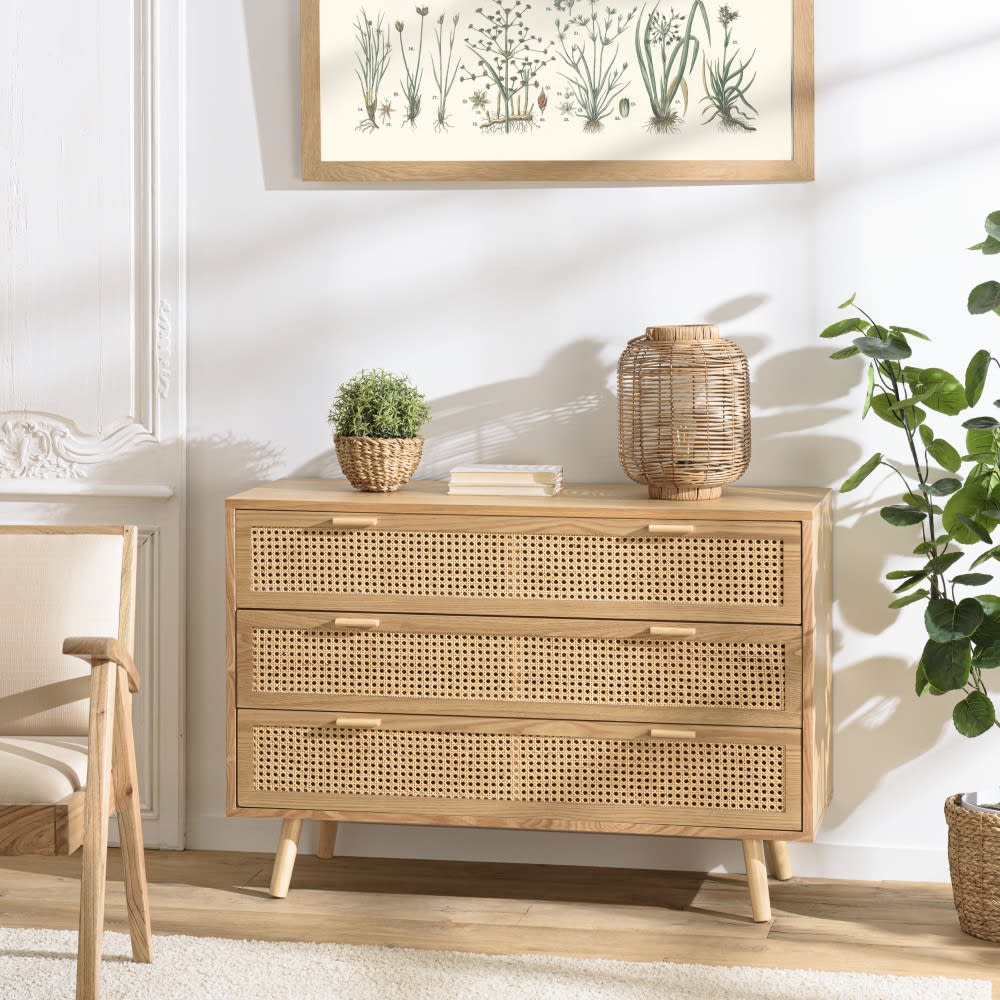 Commode couleur naturel 3 tiroirs cannage