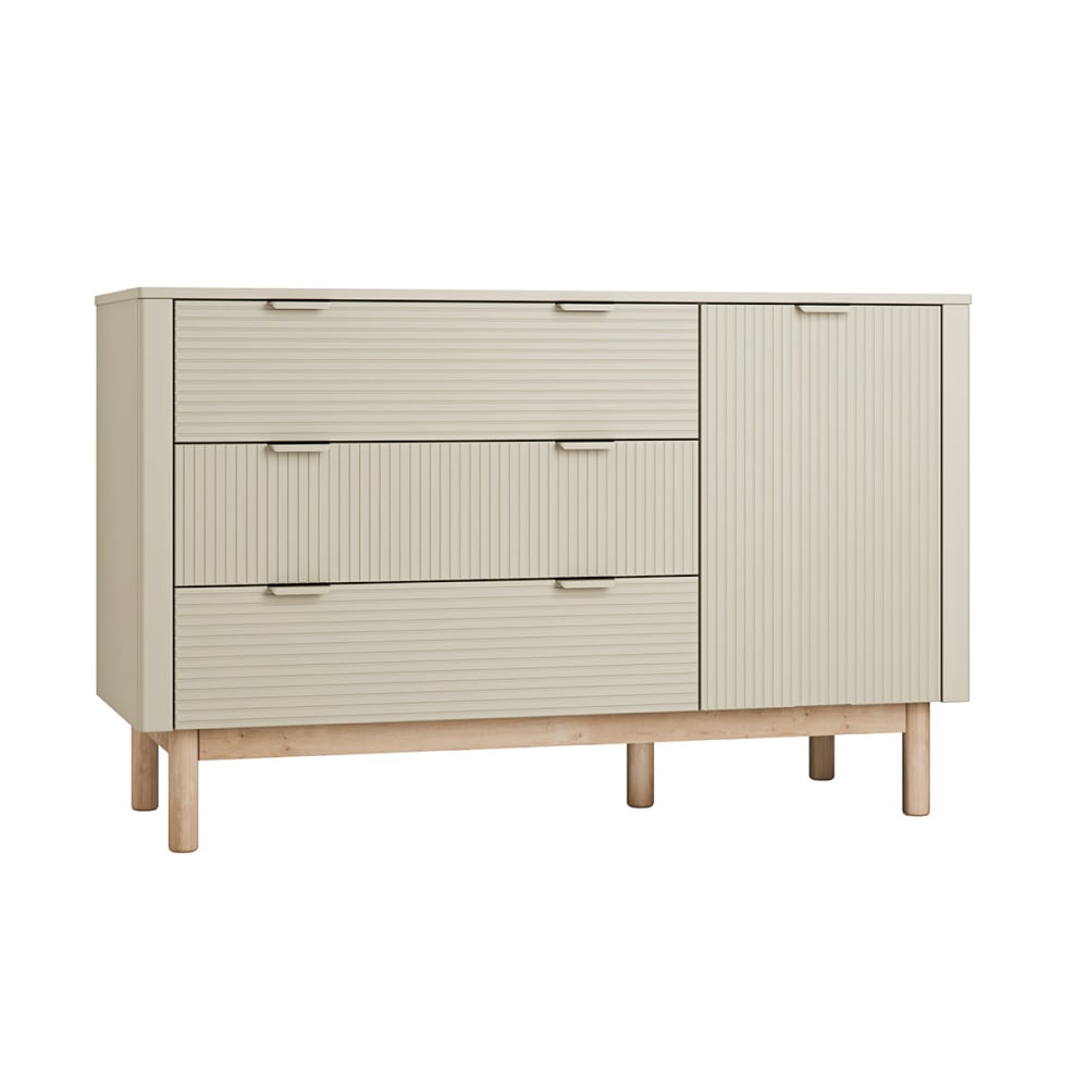 Commode 3 tiroirs 1 porte panneaux mdf et stratifié beige Commode 3 tiroirs 1 porte panneaux mdf et stratifié beige