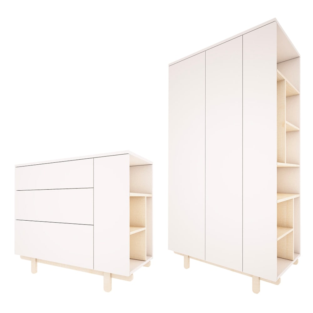 Commode 3 tiroirs et armoire 2 portes panneaux stratifiés blanc Commode 3 tiroirs et armoire 2 portes panneaux stratifiés blanc