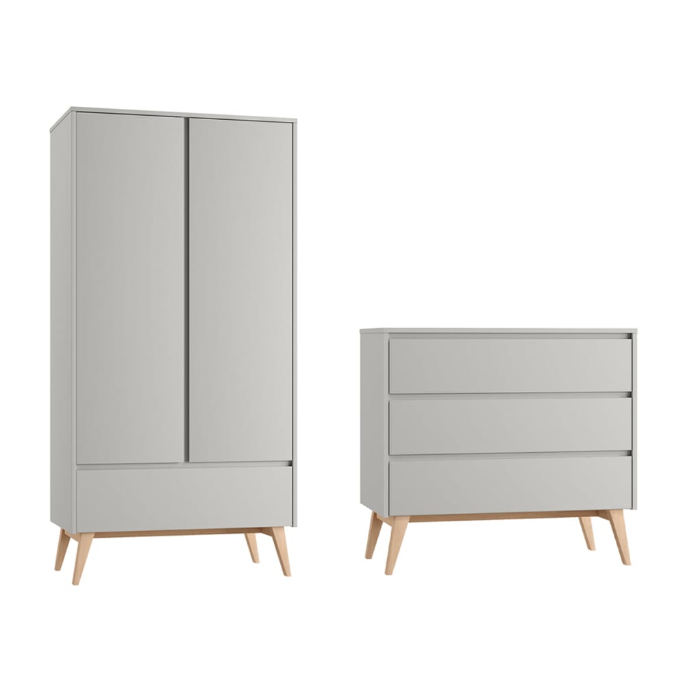 Commode 3 tiroirs et armoire 2 portes panneaux mdf et stratifiés gris Commode 3 tiroirs et armoire 2 portes panneaux mdf et stratifiés gris