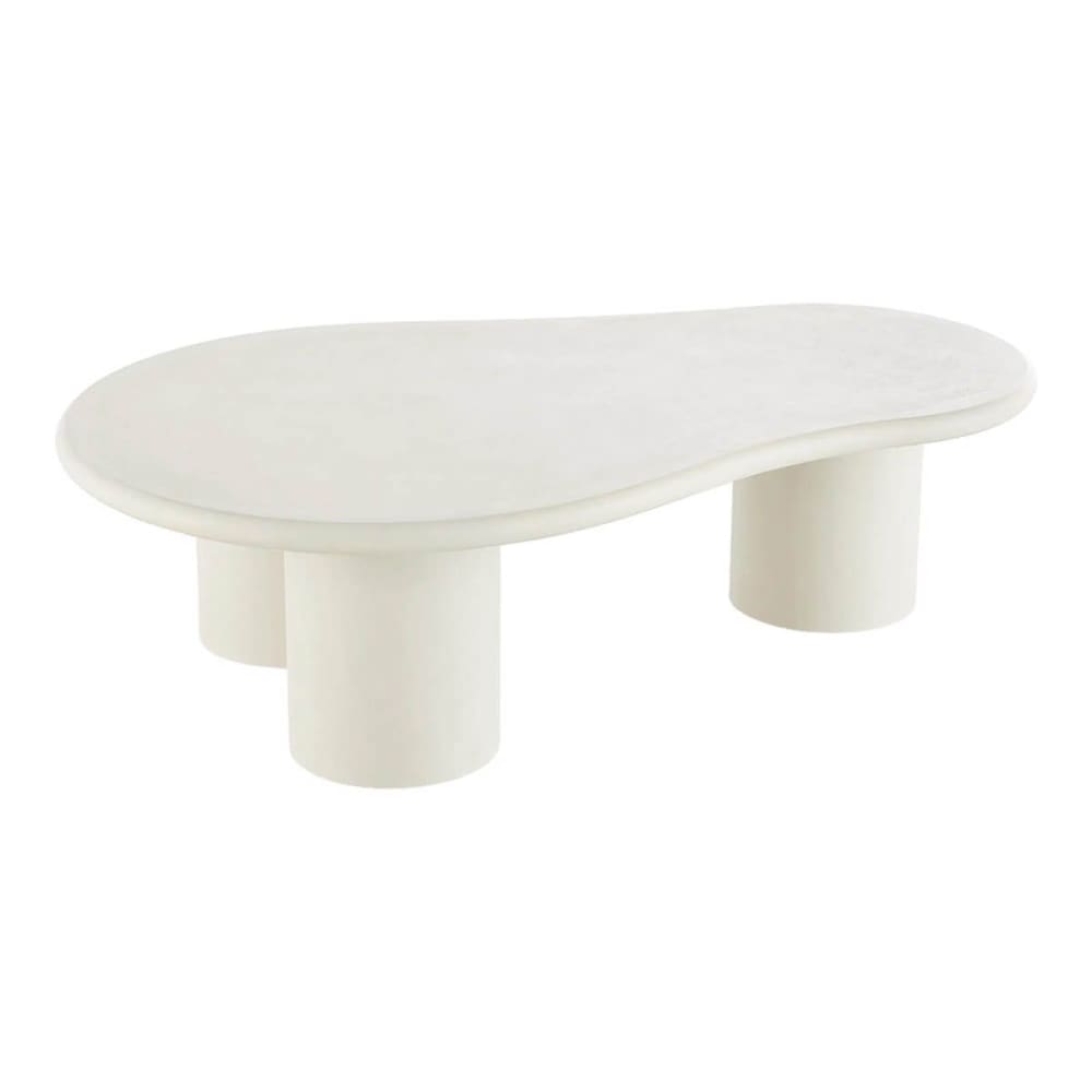 Table  basse ovale 3 pieds mdf aspect ciment crème