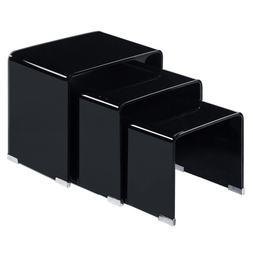 Lot de 3 tables basses gigogne en verre trempé noir Lot de 3 tables basses gigogne en verre trempé noir