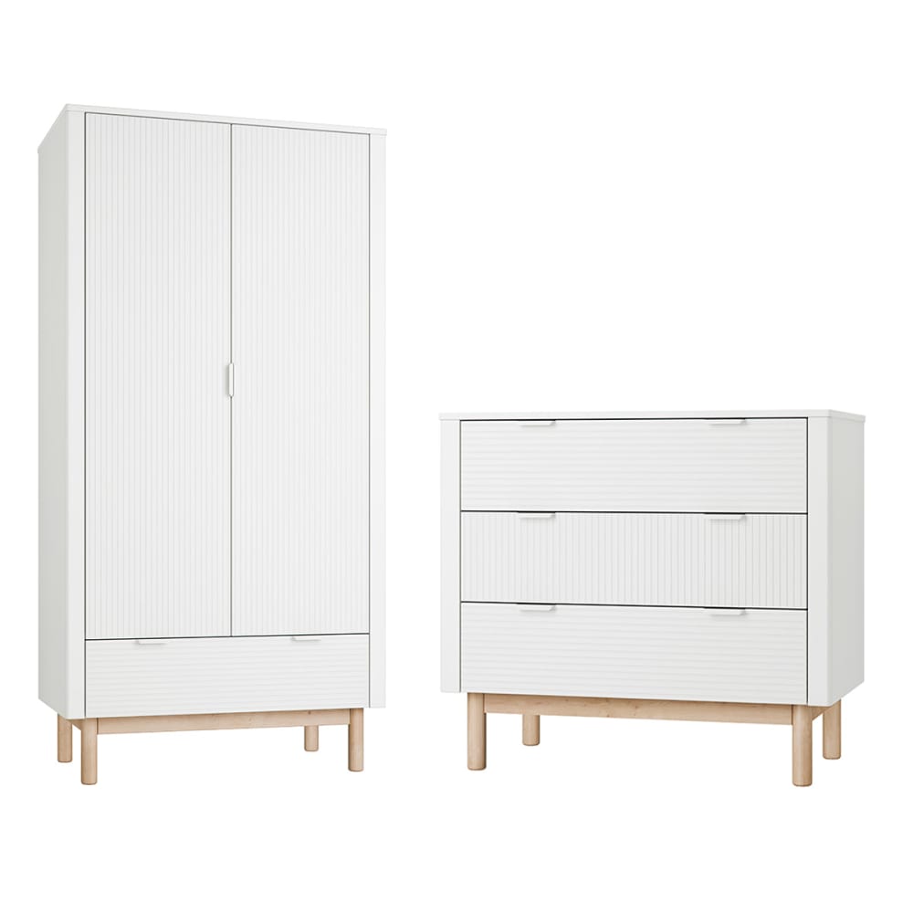 Commode 3 tiroirs et armoire 2 portes panneaux mdf et stratifié blanc Commode 3 tiroirs et armoire 2 portes panneaux mdf et stratifié blanc