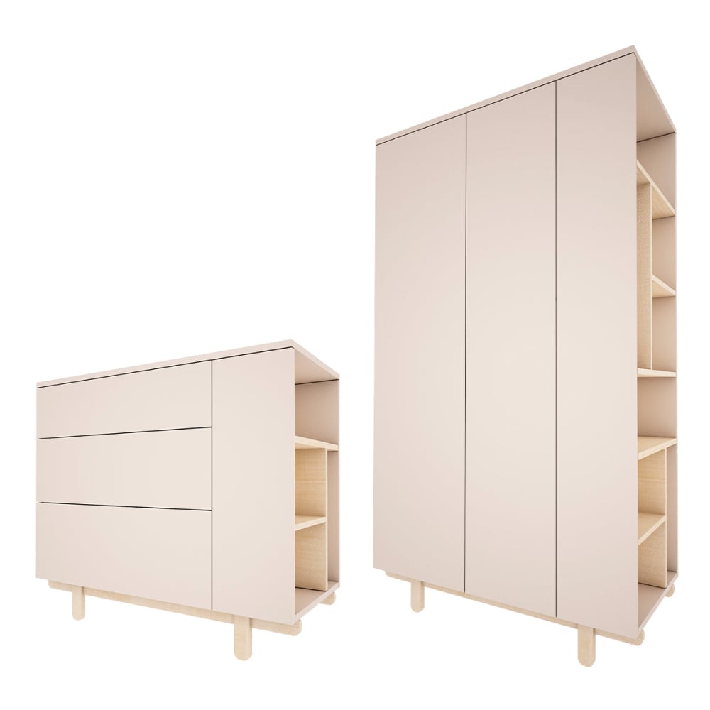 Commode 3 tiroirs et armoire 2 portes panneaux stratifiés blanc Commode 3 tiroirs et armoire 2 portes panneaux stratifiés blanc