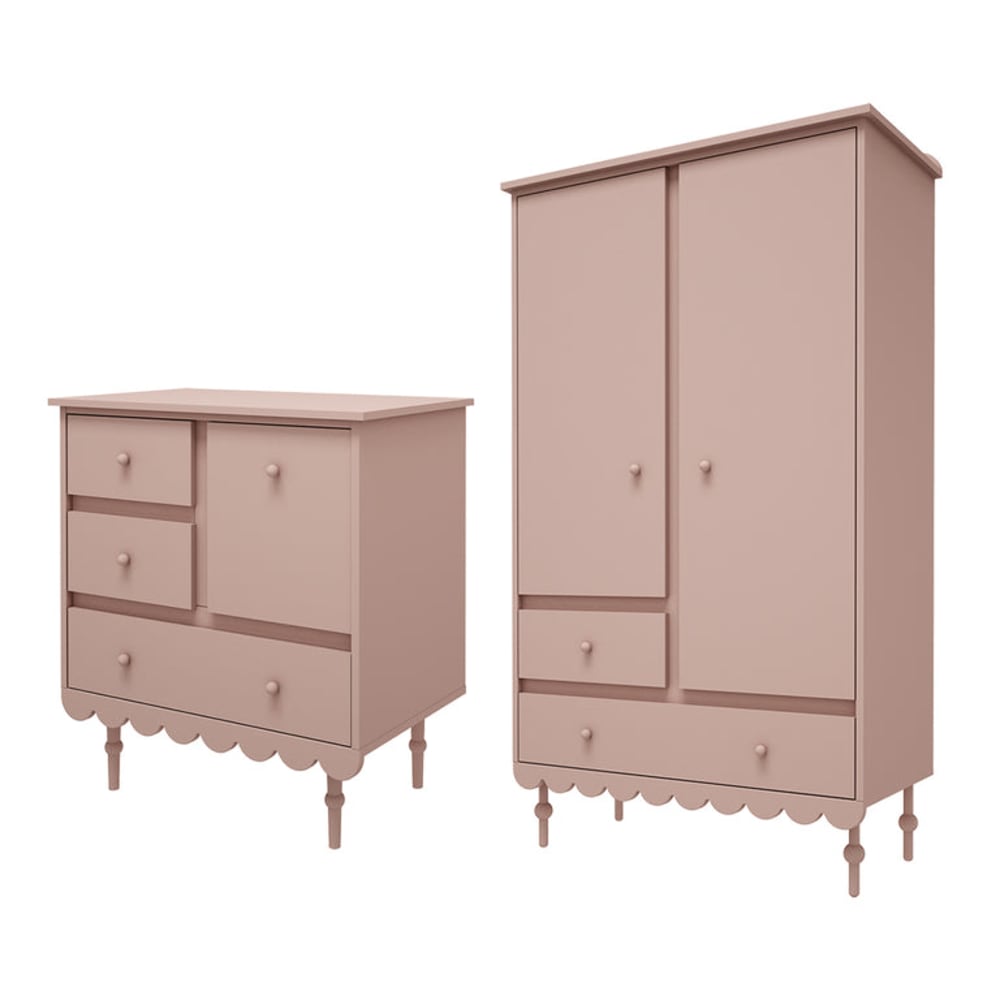 Commode 3 tiroirs et armoire 2 portes panneaux stratifiés rose Commode 3 tiroirs et armoire 2 portes panneaux stratifiés rose