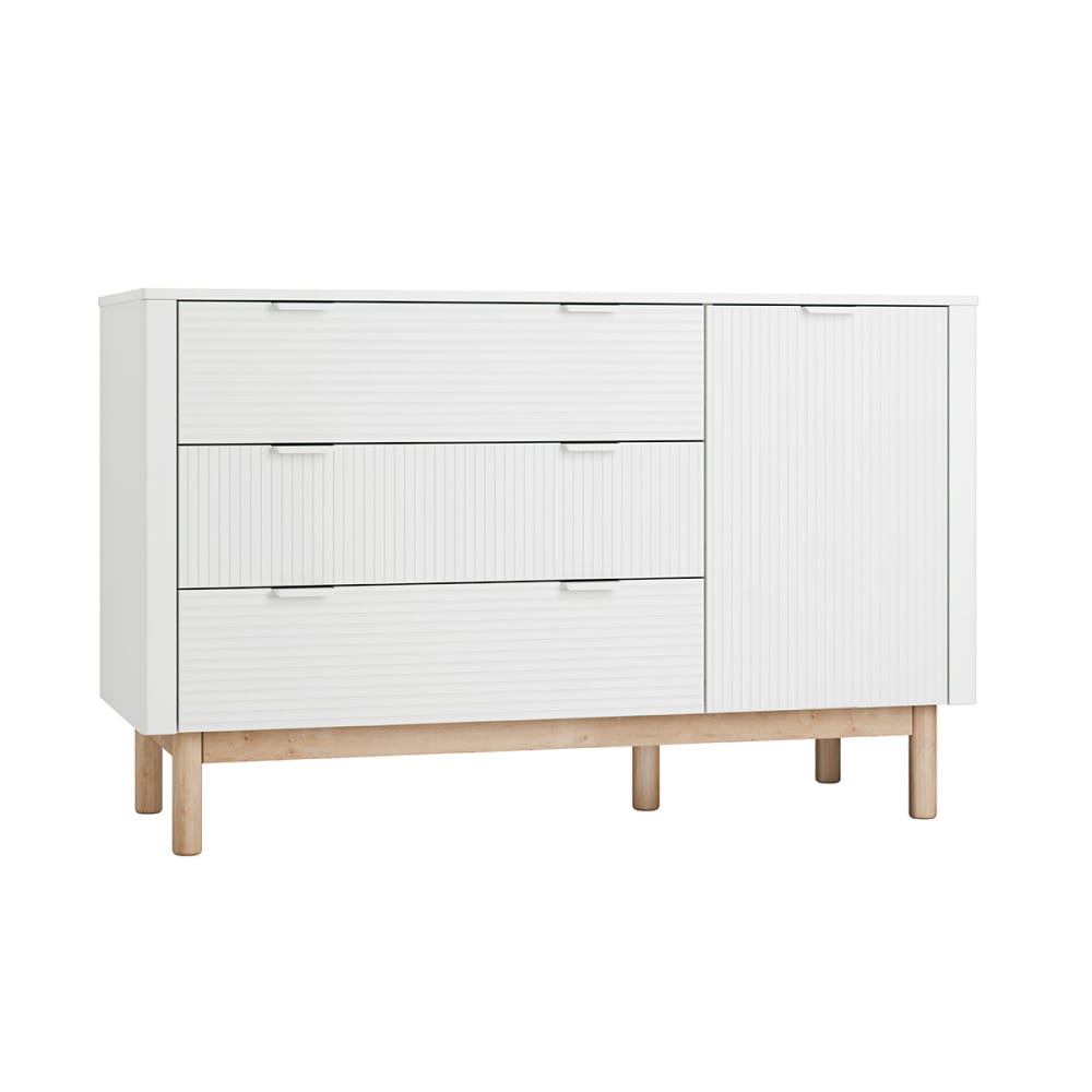 Commode 3 tiroirs 1 porte panneaux mdf et stratifié blanc Commode 3 tiroirs 1 porte panneaux mdf et stratifié blanc