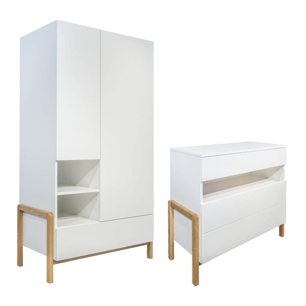 Commode 3 tiroirs et armoire 2 portes panneaux de particules blanc Commode 3 tiroirs et armoire 2 portes panneaux de particules blanc