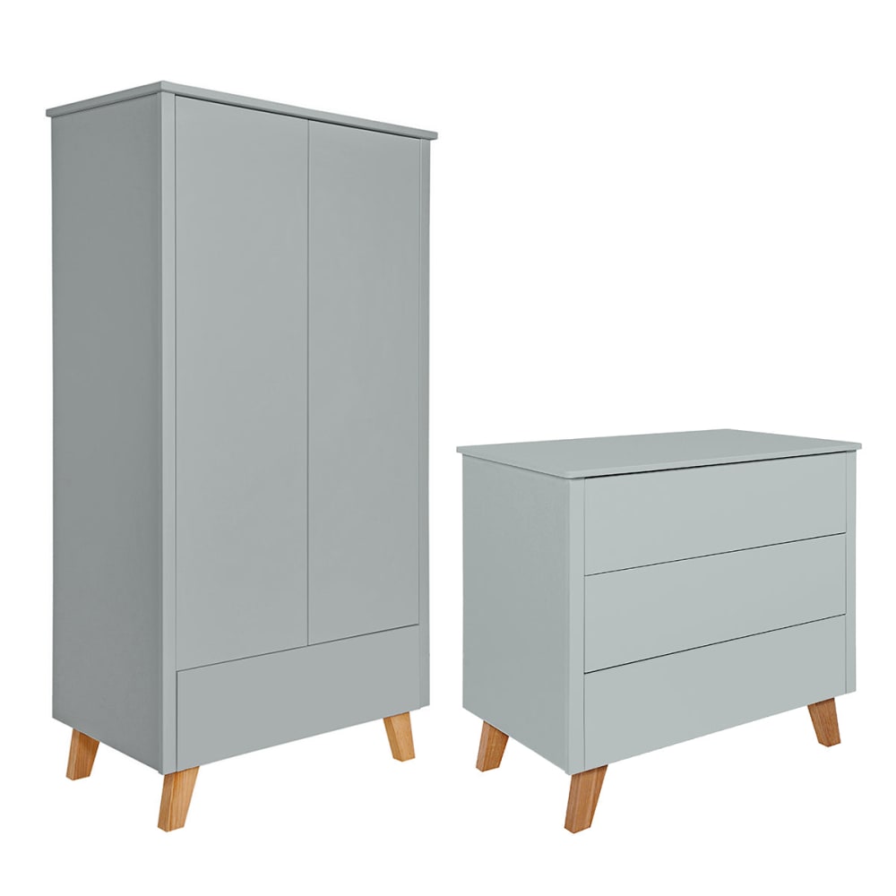 Commode 3 tiroirs et armoire 2 portes panneaux mdf gris