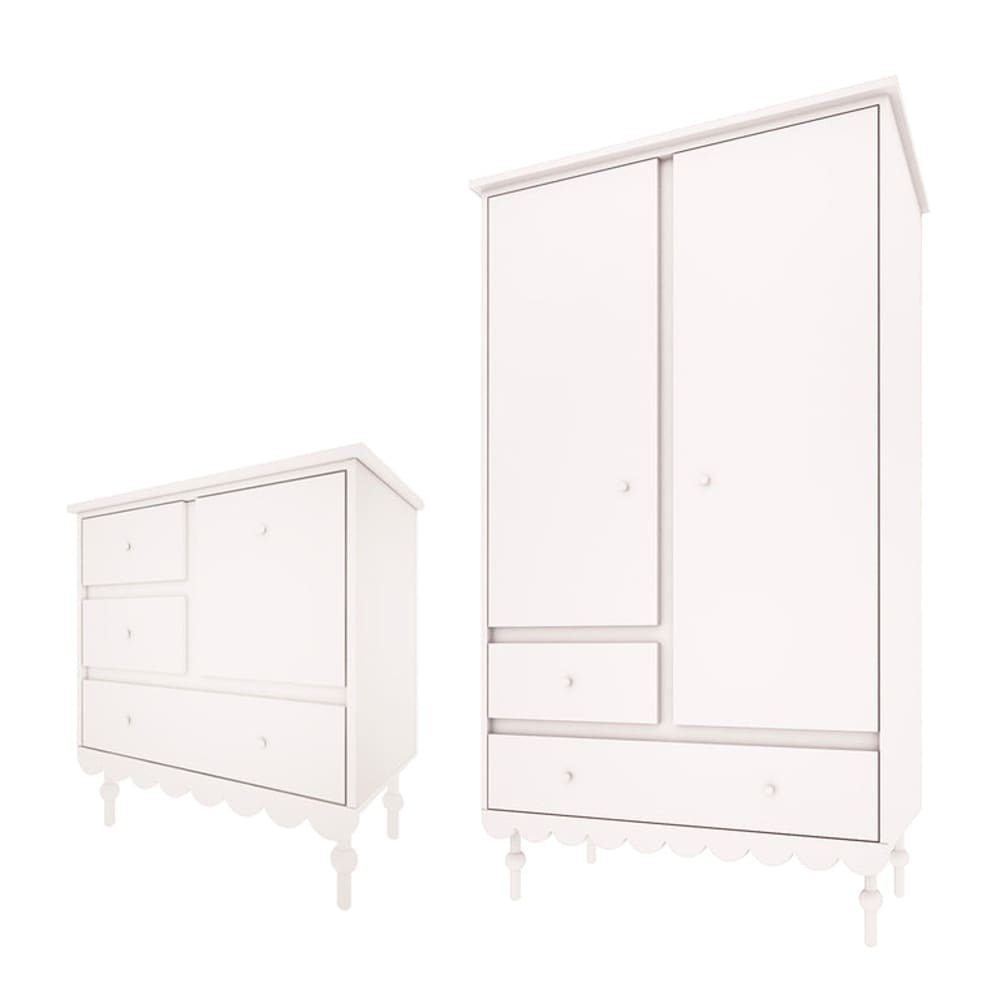 Commode 3 tiroirs et armoire 2 portes panneaux stratifiés blanc Commode 3 tiroirs et armoire 2 portes panneaux stratifiés blanc