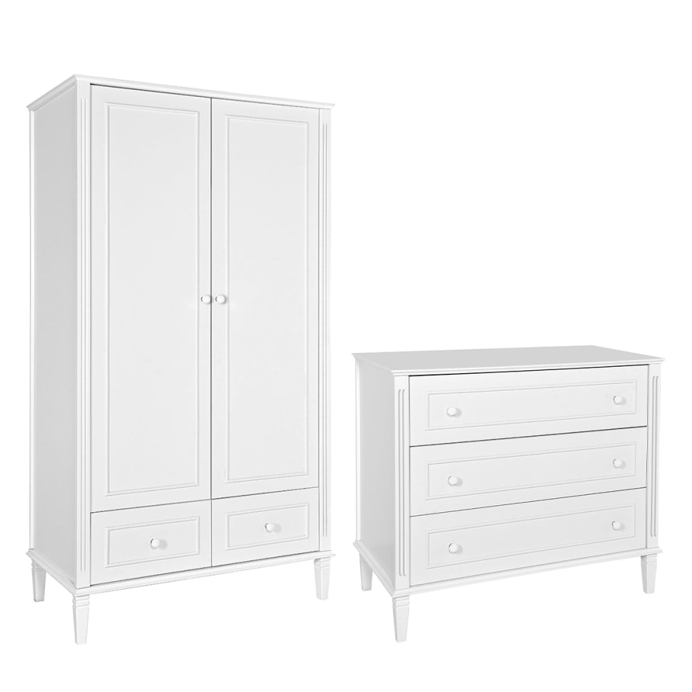 Commode 3 tiroirs et armoire 2 portes panneaux mdf blanc