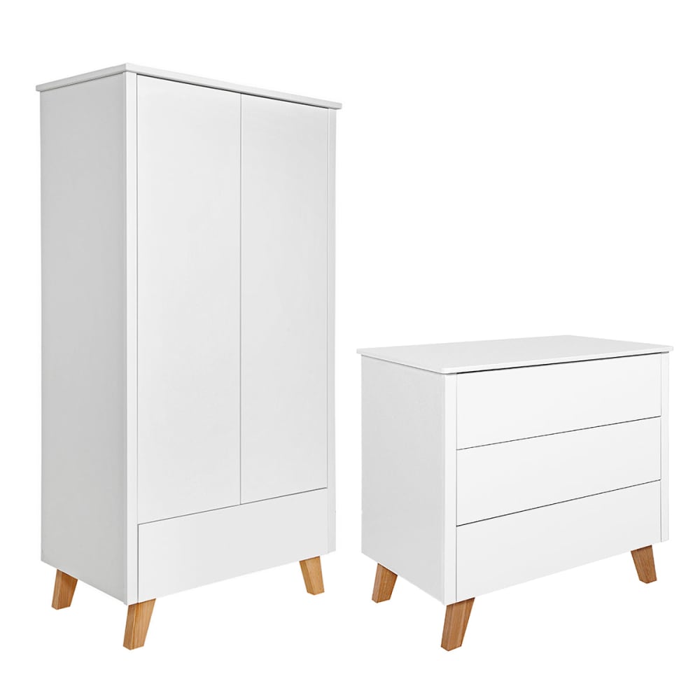 Commode 3 tiroirs et armoire 2 portes panneaux mdf blanc