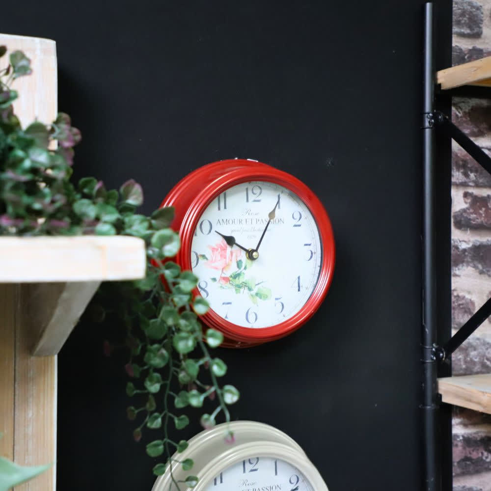Horloge murale décorative cuisine salon vintage métal bordeaux ø.22 cm