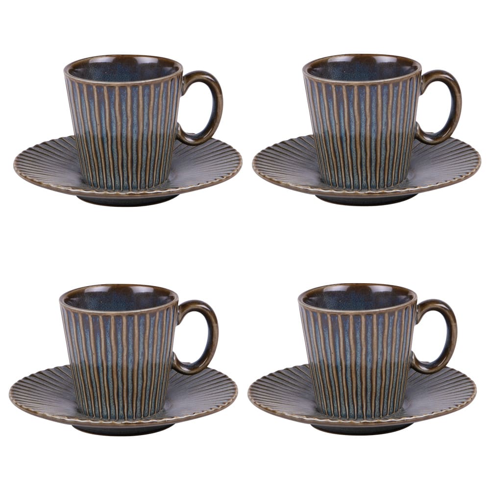 Coffret de 4 tasses à café avec sous tasses liv  22 cl bleues en