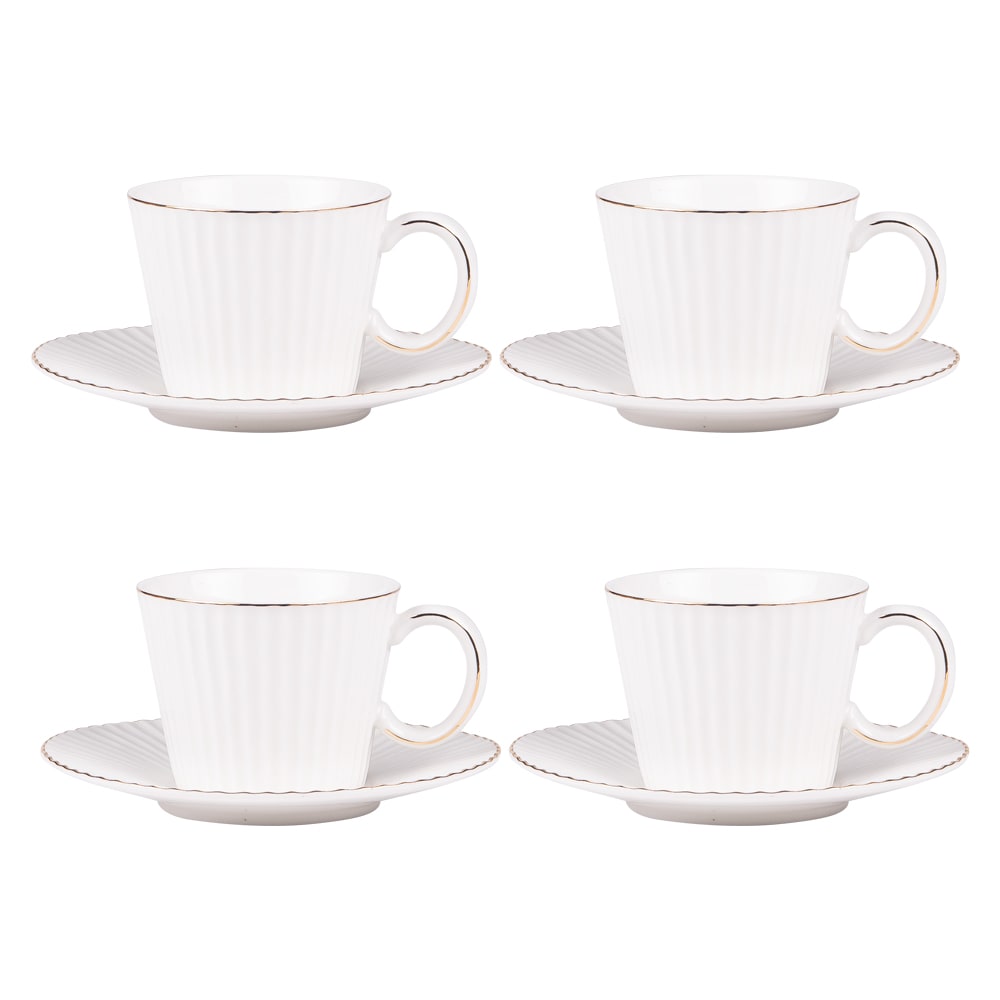 Coffret de 4 tasses à thé avec sous tasses pure 22 cl blanches en