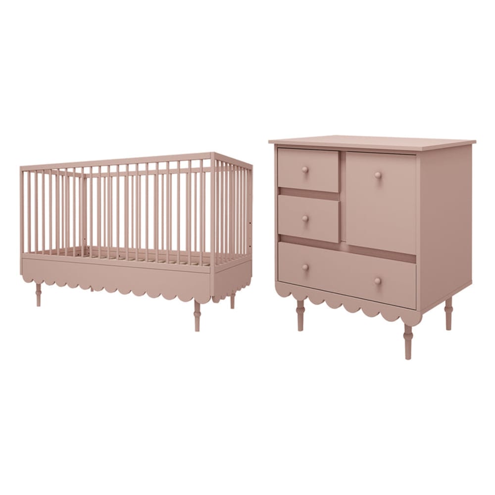 Lit évolutif 70x140 et commode panneaux stratifiés rose Lit évolutif 70x140 et commode panneaux stratifiés rose