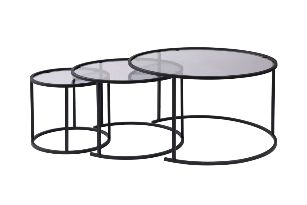 Lot de 3 tables basses en métal ''aurum'' - 80 x 80 x 43 cm - noir gris Lot de 3 tables basses en métal ''aurum'' - 80 x 80 x 43 cm - noir gris
