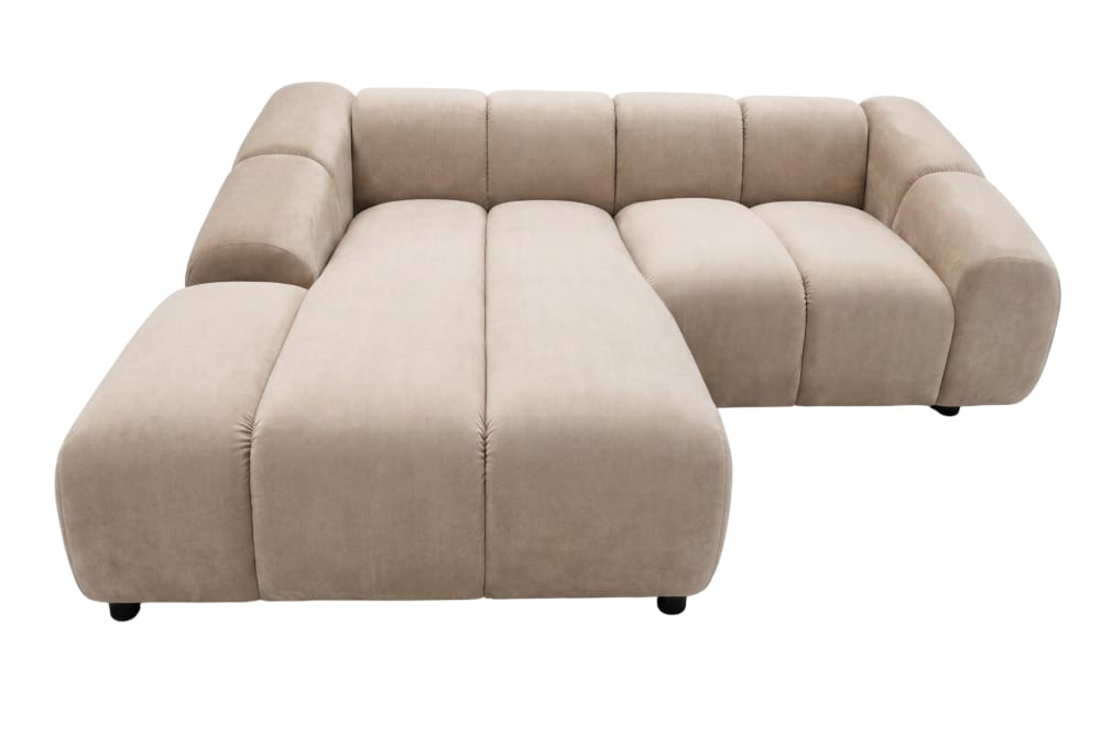 Canapé d'angle tissu velours 3 places beige droit Canapé d'angle tissu velours 3 places beige droit