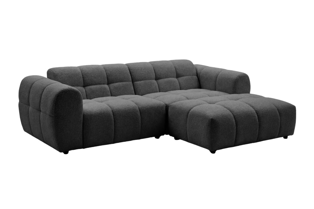Canapé d'angle tissu bouclette 3 places noir gauche Canapé d'angle tissu bouclette 3 places noir gauche