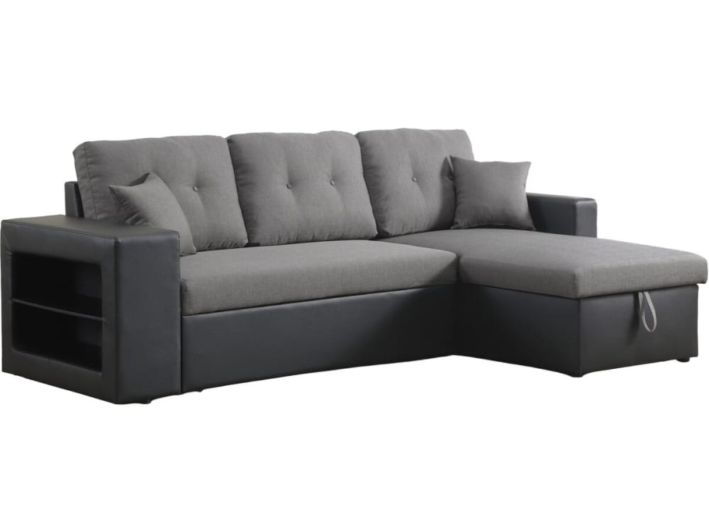 Canapé d'angle convertible 3 places en lin - 240g/m² noir/gris Canapé d'angle convertible 3 places en lin - 240g/m² noir/gris