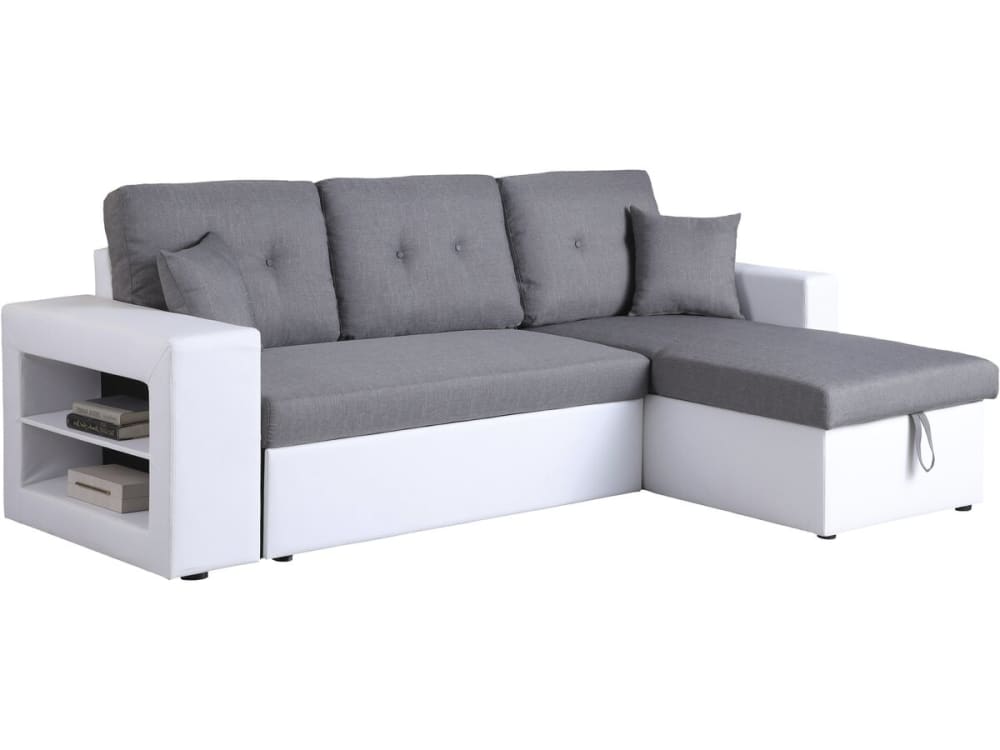 Canapé d'angle convertible 3 places en lin - 240g/m² blanc/gris Canapé d'angle convertible 3 places en lin - 240g/m² blanc/gris