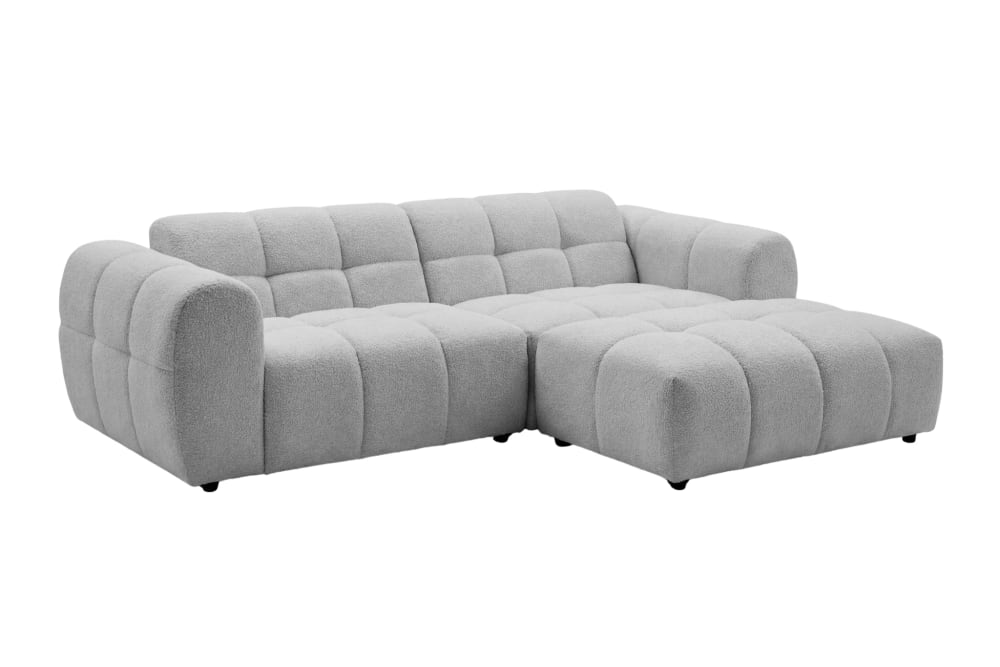 Canapé d'angle tissu bouclette 3 places gris clair gauche Canapé d'angle tissu bouclette 3 places gris clair gauche
